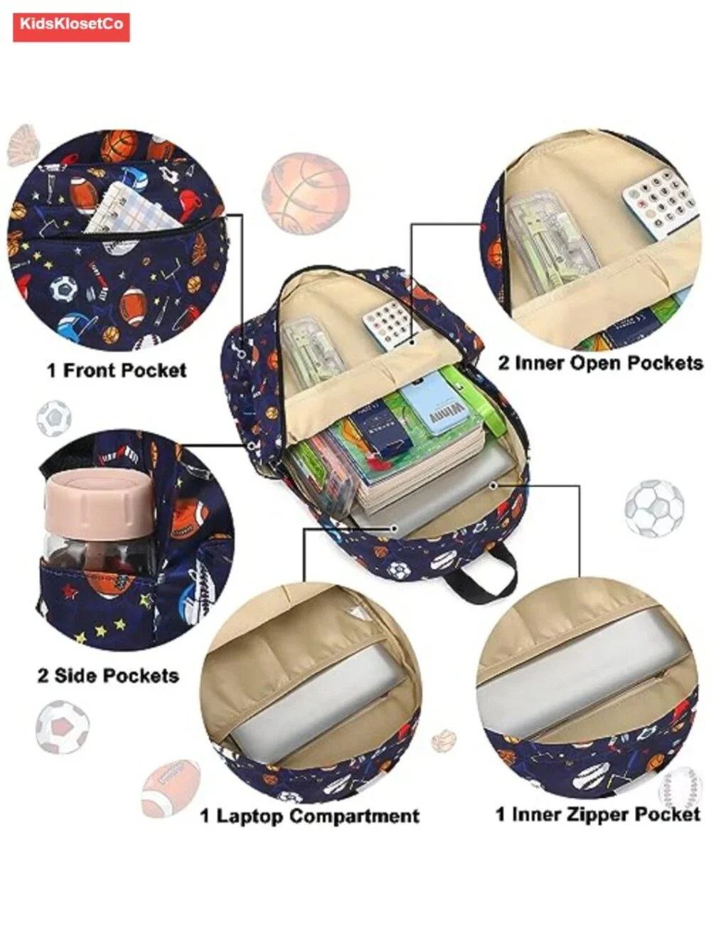 Kids Backpack with Lunch Box Set, Water-Resistant Polyester, 15 inch, Cute